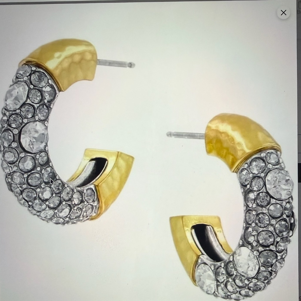 Brighton Anatolia Two-Tone Gold And Silver Crystal Half-Hoop Earrings Nwt